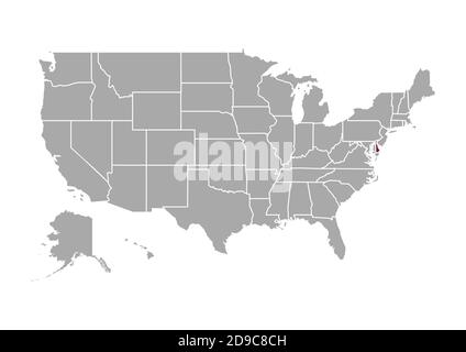 Karte von Delaware im Vergleich zu den anderen Vereinigten Staaten von Amerika Stockfoto