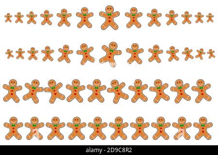 Weihnachten Grenze Linie gesetzt. Cartoon Seite Trennwand Sammlung mit Lebkuchen Mann. Weihnachten Überschrift mit lächelnden Cookies. EPS 10 Ausführung isoliert auf weiß b Stock Vektor