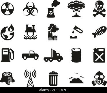 Symbole Für Verschmutzung Oder Verschmutzung Schwarz & Weiß Set Groß Stock Vektor