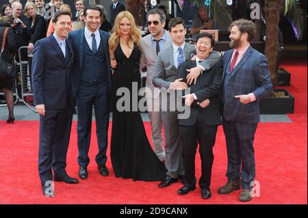 Ed Helms, Bradley Cooper, Heather Graham, Todd Phillips, Justin Bartha, Ken Jeong & Zach Galifianakis nehmen an der Europa-Premiere des Hangover Teil 3 Stockfoto