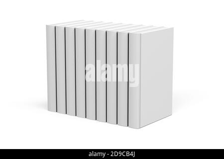 Dickes Buchmockup auf weißem Hintergrund - neun Bücher gesäumt Oben in einer Reihe - 3d-Rendering Stockfoto