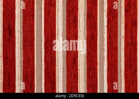 Rot gestreifte synthetische Gewebe Möbelstoff close-up Textur und Hintergrund Stockfoto