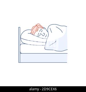 Schlafender Mann flache Linie Symbol isoliert auf weiß. Stock Vektor
