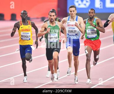 Ayandeh Souleiman, Taoufik Makhloufi, Ronald Musagala, Neil Gourley. 1500 Meter heizt. IAAF Leichtathletik-Weltmeisterschaften, Doha 2019 Stockfoto