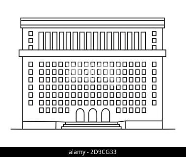 Universitätsgebäude, Bibliothekssymbol im Umriss-Stil. Hotel- oder Büroschild. Illustration von Schule, Akademie, Krankenhaus vor der Ansicht. Fassade des Kollegs Stock Vektor