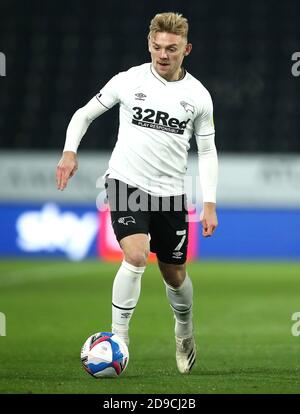 Kamil Jozwiak von Derby County in Aktion während des Sky Bet Championship-Spiels im Pride Park, Derby. Stockfoto