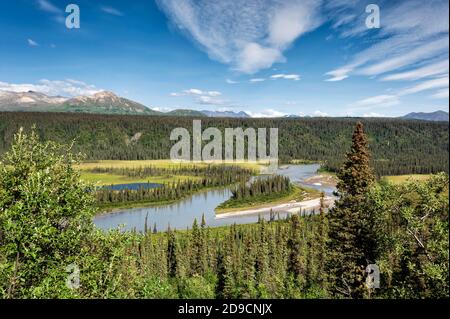 Nordamerika; Usa; Alaska; Alaska Range Mountains; Denali Highway; Taiga Forest; Nenana River Stockfoto