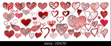 Set von roten Herzen. Vektorgrafik. Für Logo, Icons, Tattoo. Alles Liebe zum Valentinstag. Stock Vektor