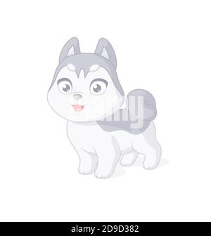 Nette Husky Welpen Cartoon Charakter. Vektorgrafik auf weißem Hintergrund. Stock Vektor
