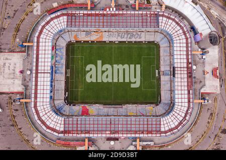 Luftaufnahme des Estadio Hidalgo, Heimat des Fußballteams Pachuca in Pachuca, Hidalgo, Mexiko. Stockfoto