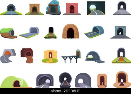 Tunnelsymbole eingestellt. Cartoon Satz von Tunnel Vektor-Symbole für Web-Design Stock Vektor