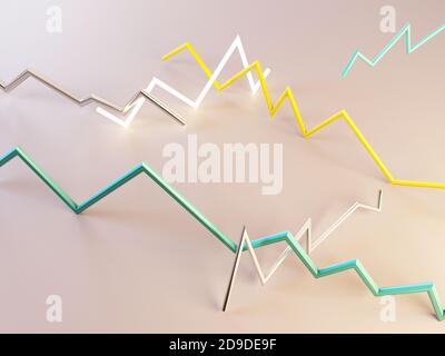 3d abstrakte geometrische Zickzack-Formen in hellen Farben. Modernes Hintergrunddesign, Rendering Stockfoto