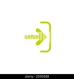 Symbol für Eingabe oder Anmeldung. Isoliert auf weiß. Olivgrün rechts gerundeter Pfeil mit Klammer. Anmeldesymbol. Profil, Benutzeranmeldung. Pfeil im Feld. Eingang, Zugang Stock Vektor