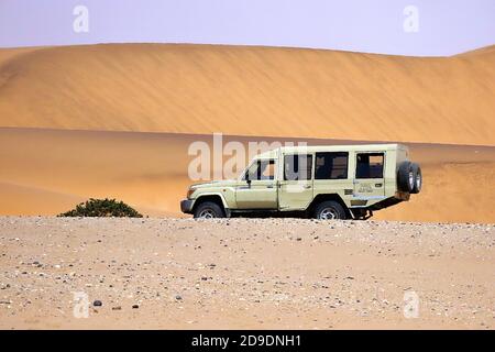 Offroad-Fahrt in den Wüstensanddünen des Dorob-Nationalparks an Namibias Skeleton Coast im südlichen Afrika Stockfoto