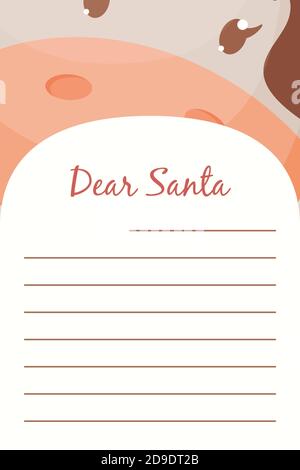 Liebe Santa Weihnachten Briefpapier Vorlage Brief Papier Note mit Kuh Ochse Hintergrund. Vektorgrafik Stock Vektor