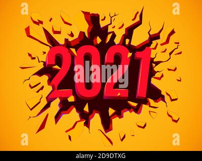 Frohes neues 2021 Jahr Grußkarte. Abbildung mit 3D-Text. Flyer, Hintergrund, Poster, Einladung oder Banner für die Silvesterparty 2021 Stock Vektor
