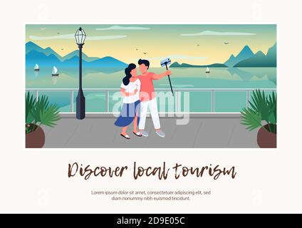 Entdecken Sie lokale Tourismus Banner flache Vektor-Vorlage Stock Vektor