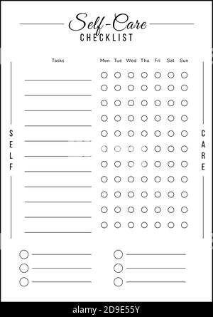 Self Care Aufgabenliste minimalistischen Planer Seite Design Stock Vektor