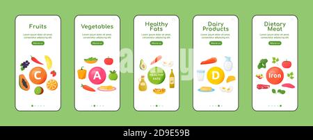 Vitamine und Mineralien Onboarding mobile App Bildschirm flache Vektor-Vorlage Stock Vektor