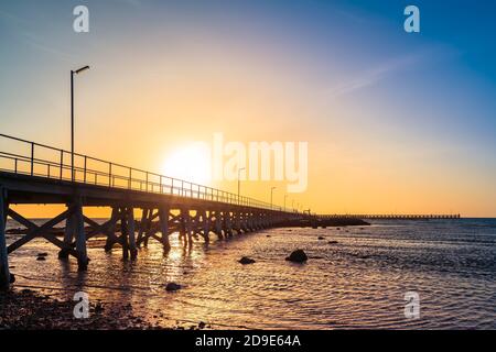 Moonta Bay Steg bei Sonnenuntergang, Copper Coast, Yorke Peninsula, Australien Stockfoto