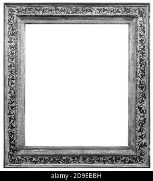 Alte quadratische silberne Holzrahmen isoliert auf dem weißen Hintergrund Stockfoto