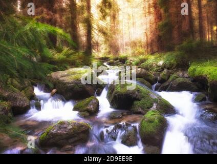 Märchenhafte Aussicht auf unberührte Natur-knusprig klaren Wasser mit Moos bedeckt während der Wanderung in der Hohen Tatra National Park. Stockfoto