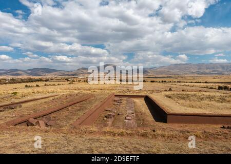 Archiologische Stätte von Pumapunku, Tiwanaku oder Towanacu, Altiplano, Gemeinde La Paz, Bolivien, Lateinamerika Stockfoto