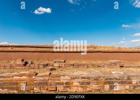 Archiologische Stätte von Pumapunku, Tiwanaku oder Towanacu, Altiplano, Gemeinde La Paz, Bolivien, Lateinamerika Stockfoto