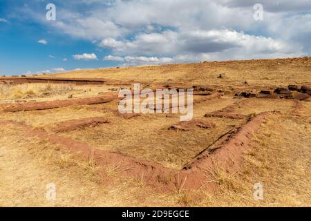 Archiologische Stätte von Pumapunku, Tiwanaku oder Towanacu, Altiplano, Gemeinde La Paz, Bolivien, Lateinamerika Stockfoto