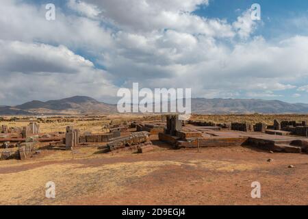 Archiologische Stätte von Pumapunku, Tiwanaku oder Towanacu, Altiplano, Gemeinde La Paz, Bolivien, Lateinamerika Stockfoto