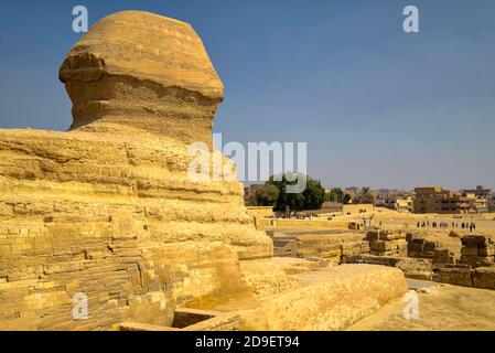 Aber wer hat die Backbreaking-Arbeit der Schaffung der Sphinx durchgeführt? Im Jahr 1990 fuhr ein amerikanischer Tourist in der Wüste eine halbe Meile südlich des Sphin Stockfoto