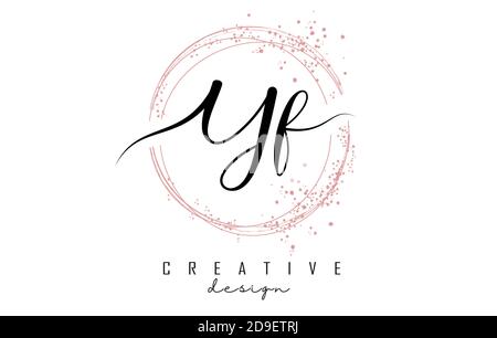 Handgeschriebenes YF Y F Letter Logo mit funkelnden Kreisen mit rosa Glitzer. Dekorative Vektorgrafik mit Y- und F-Buchstaben. Stock Vektor