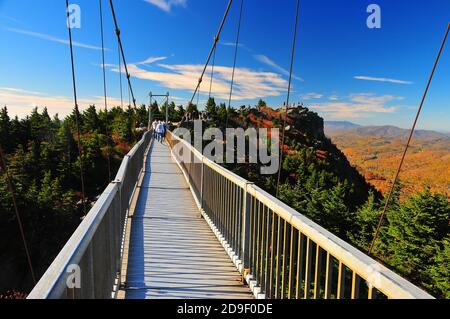 Es ist leicht, sich in die wunderschönen Herbstfarben und die Landschaft des wunderschönen Grandfather Mountain und der Appalachen in North Carolina zu verlieben. Stockfoto