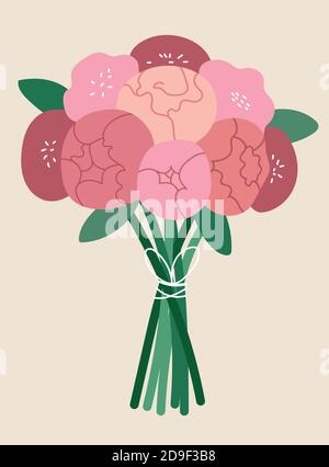 Bouquet von rosa Ranunculus . Illustration für Kinderbuch. Niedliches Poster. Skandinavischer Stil .Minimalisn . Natur . Skandinavischer Druck oder Poster de Stock Vektor