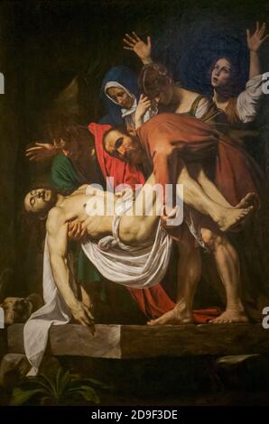 Michelangelo Merisi, alias Caravaggio (1571-1610) die Grablierung Christi, Öl auf Leinwand, 1602–1603. Pinacoteca Vaticana, Rom Stockfoto