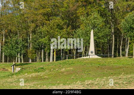 Ede, Niederlande - 10. Oktober 2020: Flugsäule mit Adler auf der Ginkelheide in Ede, Gelderland, Niederlande. WO II Batlle von Arnhem Denkmal Stockfoto