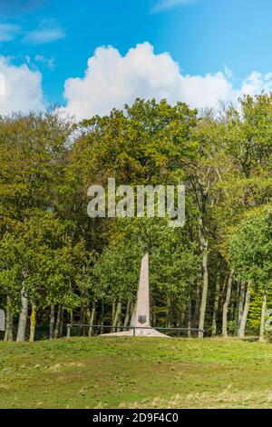 Ede, Niederlande - 10. Oktober 2020: Flugsäule mit Adler auf der Ginkelheide in Ede, Gelderland, Niederlande. WO II Batlle von Arnhem Denkmal Stockfoto