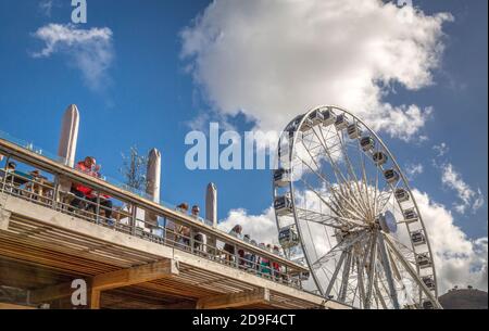 Das Cape Wheel an der Victoria and Alfred Waterfront in Kapstadt, Südafrika. Die Waterfront ist eine hochentwickelte, moderne Touristenanlage. Stockfoto