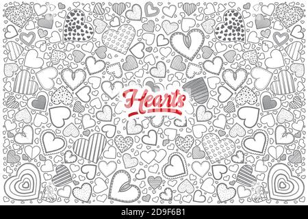 Hearts Doodle Set mit rotem Schriftzug Stock Vektor