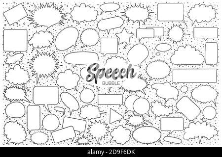 Sprechblase Doodle Set mit schwarzem Schriftzug Stock Vektor