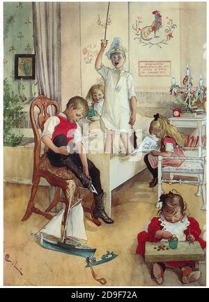 Carl Larsson Weihnachten Illustrationen. Weihnachten im alten Stil auf Vintage-Art. Stockfoto