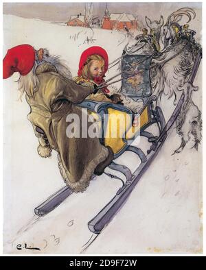 Carl Larsson. Illustrationen zu Weihnachten. Weihnachten im alten Stil auf Vintage-Art. Stockfoto