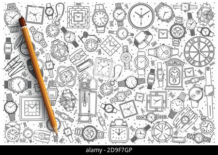 Handgezeichnete Uhr Shop Hintergrund Stock Vektor