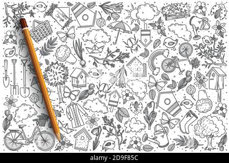 Handgezeichneter Frühling Vektor-Doodle-Set Stock Vektor