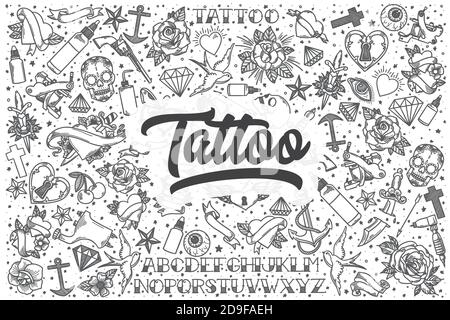 Handgezeichnetes Tattoo Vektor Doodle Set. Stock Vektor