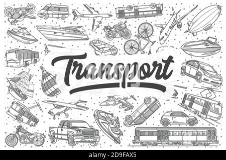 Handgezeichneter Transport-Vektor-Doodle-Set. Stock Vektor
