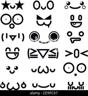 Cute kawaii emoticon Gesichtskollektion isoliert auf weißem Hintergrund. Stock Vektor