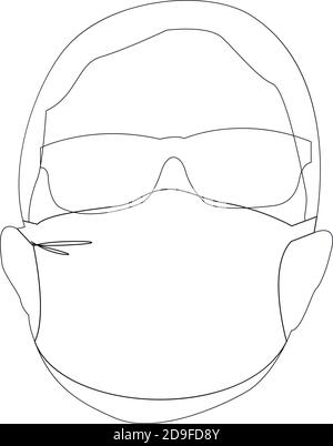 Linie illustrationvon einem Mann mit einer Maske, Sicherheit Atmung Gesichtsmasken, Zahnarzt Maske, Arbeitssicherheit, Staubschutz, covid Schutz, Vektor Stock Vektor