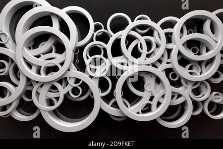 Weiße Kreise und geometrische Formen Hintergrund. Stockfoto