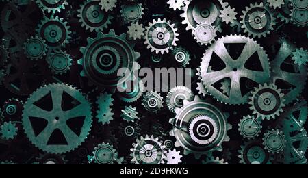 Industrieller und mechanischer Hintergrund. Motor und Technologie Konzept.Getriebe Zahnrad Hintergrund.3d-Illustration Stockfoto